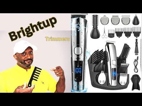 Complete Ufree 3-in-1 Beard Trimmer grooming kit with all attachments, including the chrome trimmer, charging dock, guards, and foil shaver head.