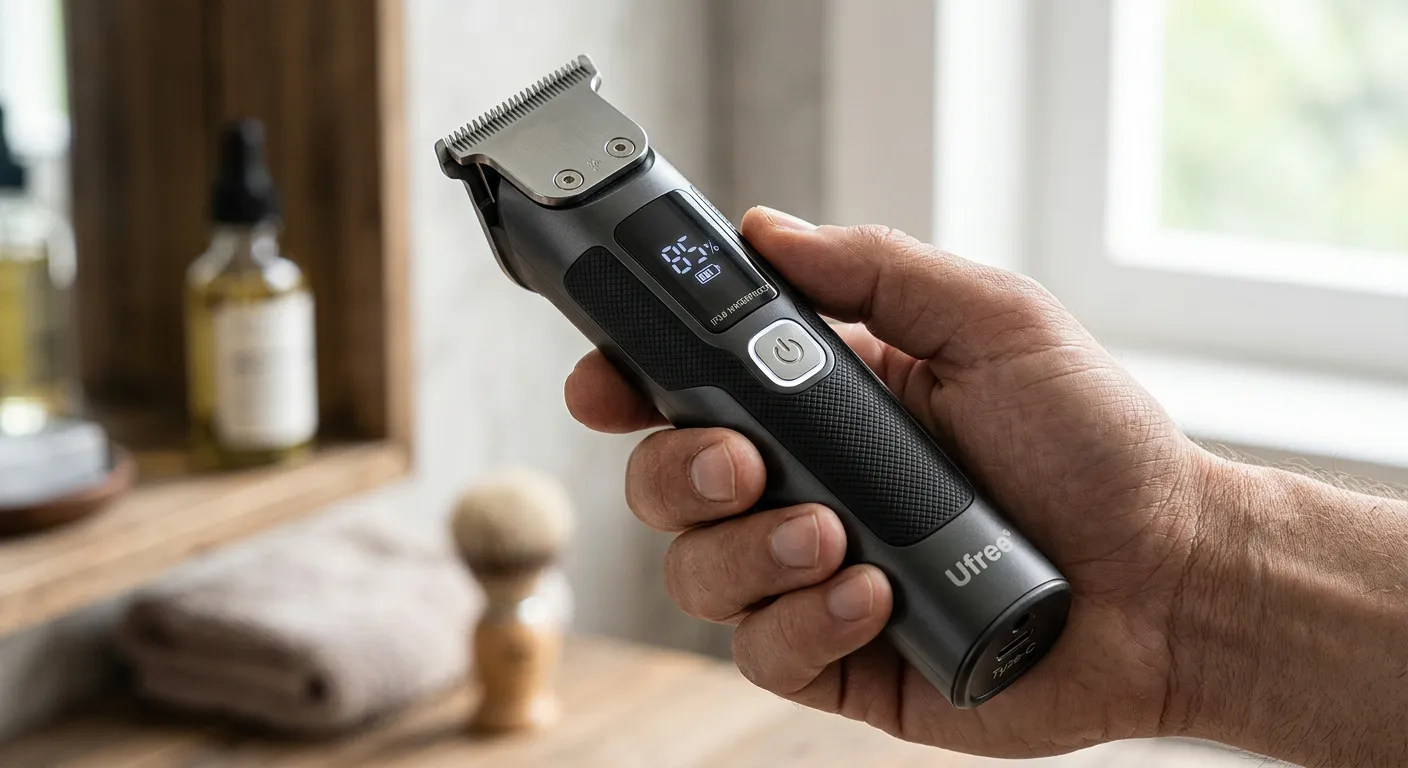 Close-up of Ufree 3-in-1 Beard Trimmer for Men, Valentine Gifts for Men, IPX6 Waterproof Men's Electric Razor Shaver for Mustache, Professional Hair Trimmer Clippers, Type-C Body Grooming Kit features and details